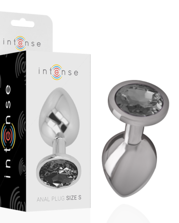INTENSE - PLUG ANALE IN METALLO ALLUMINIO CON CRISTALLO NERO TAGLIA S