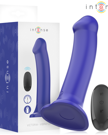 INTENSE - VIBRATORE VICTORIA CON VENTOSA 10 VIBRAZIONI BLU SCURO TELECOMANDO