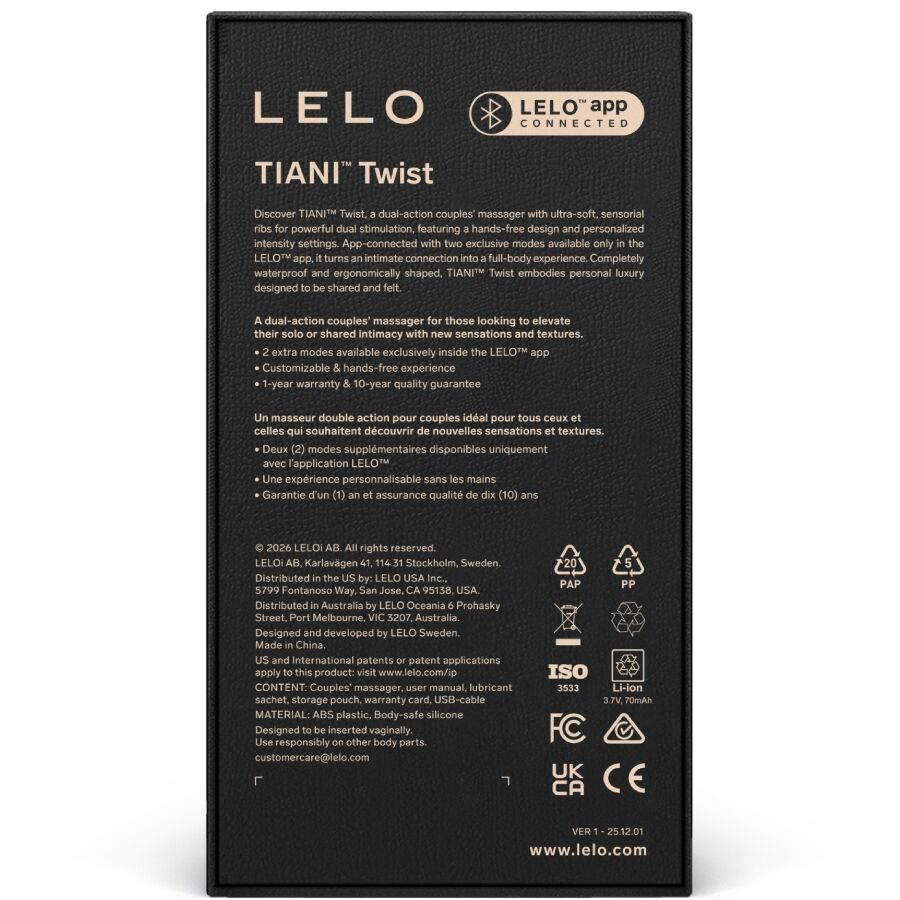 LELO - TIANI VIBRATORE PER COPPIE TWIST LAVANDA